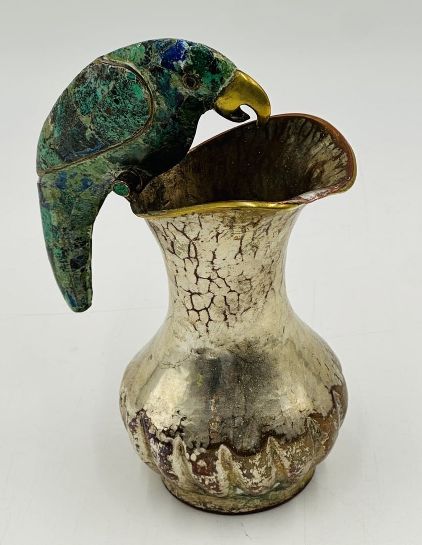 Artwork by Los Castillo, Los Castillo Style, Pitcher with a Hard-Stone and Brass Parrot Handle, Mexico 1960s, Made of Stone and Brass