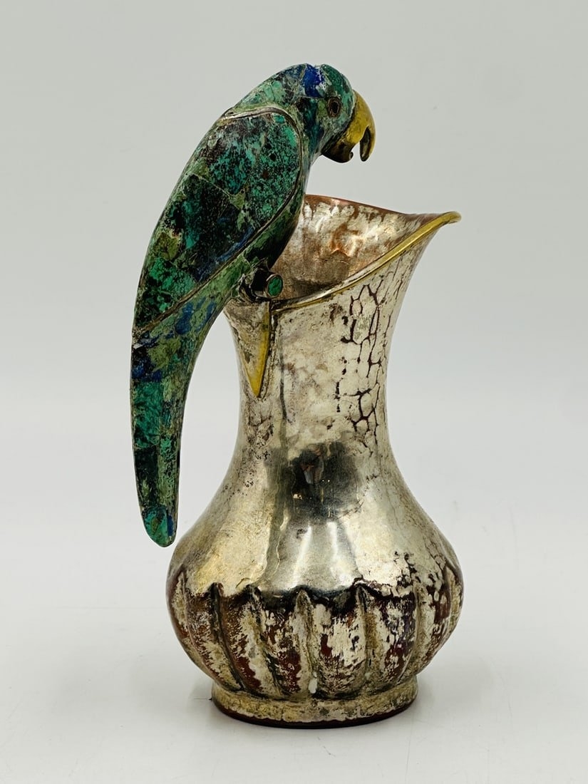 Artwork by Los Castillo, Los Castillo Style, Pitcher with a Hard-Stone and Brass Parrot Handle, Mexico 1960s, Made of Stone and Brass