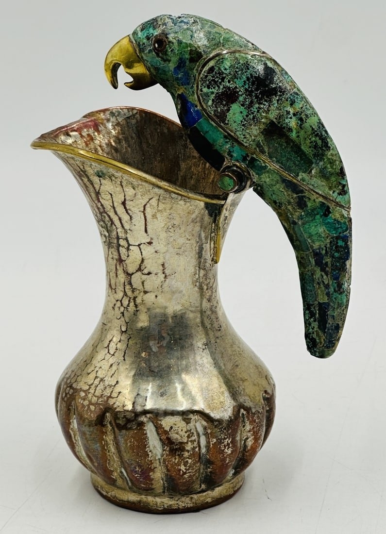 Artwork by Los Castillo, Los Castillo Style, Pitcher with a Hard-Stone and Brass Parrot Handle, Mexico 1960s, Made of Stone and Brass