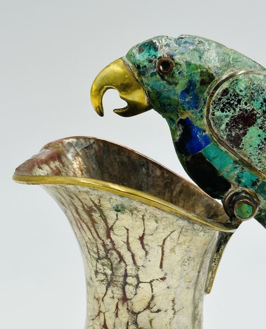 Artwork by Los Castillo, Los Castillo Style, Pitcher with a Hard-Stone and Brass Parrot Handle, Mexico 1960s, Made of Stone and Brass