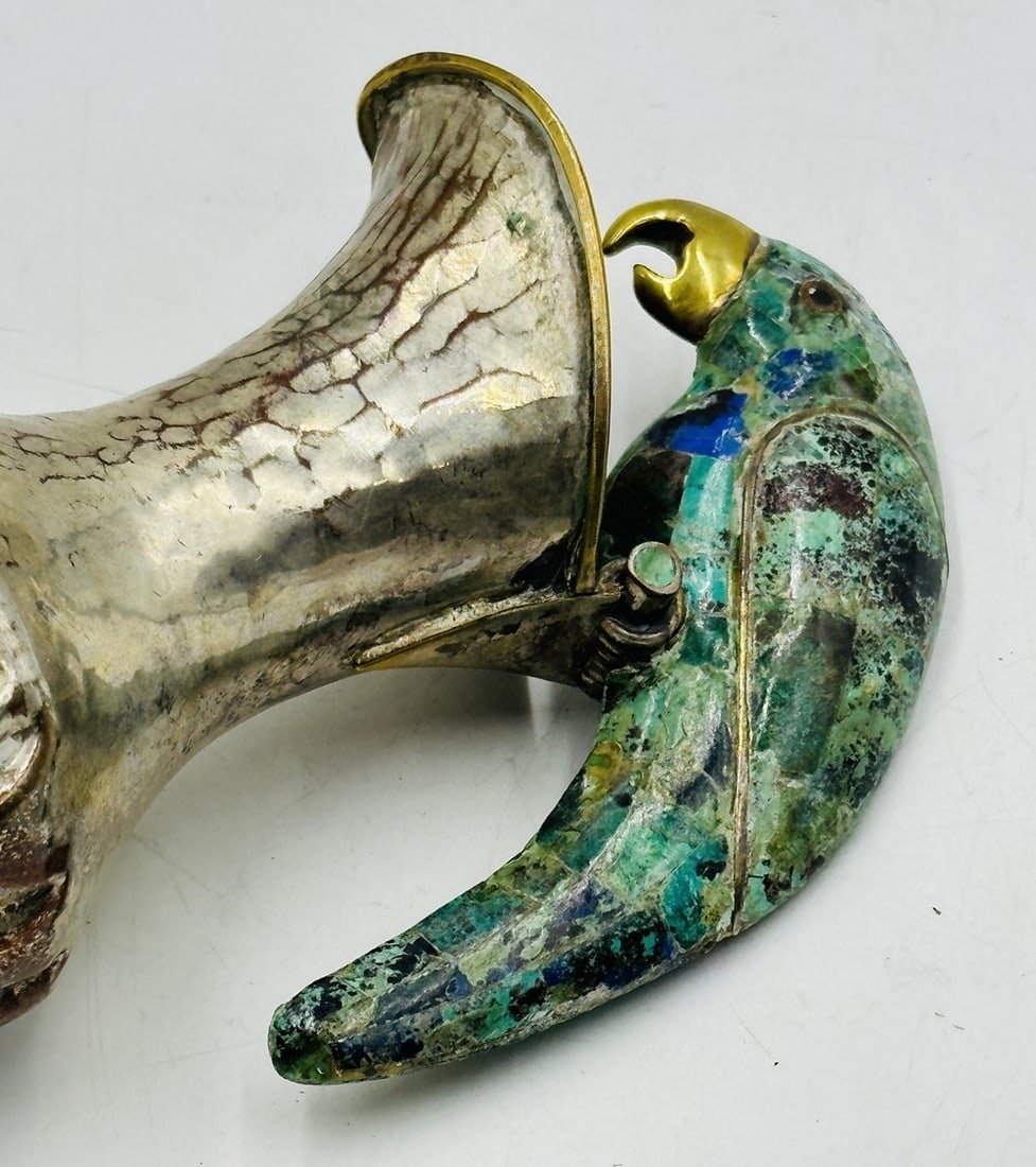 Artwork by Los Castillo, Los Castillo Style, Pitcher with a Hard-Stone and Brass Parrot Handle, Mexico 1960s, Made of Stone and Brass