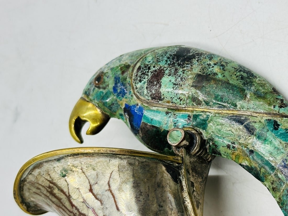 Artwork by Los Castillo, Los Castillo Style, Pitcher with a Hard-Stone and Brass Parrot Handle, Mexico 1960s, Made of Stone and Brass