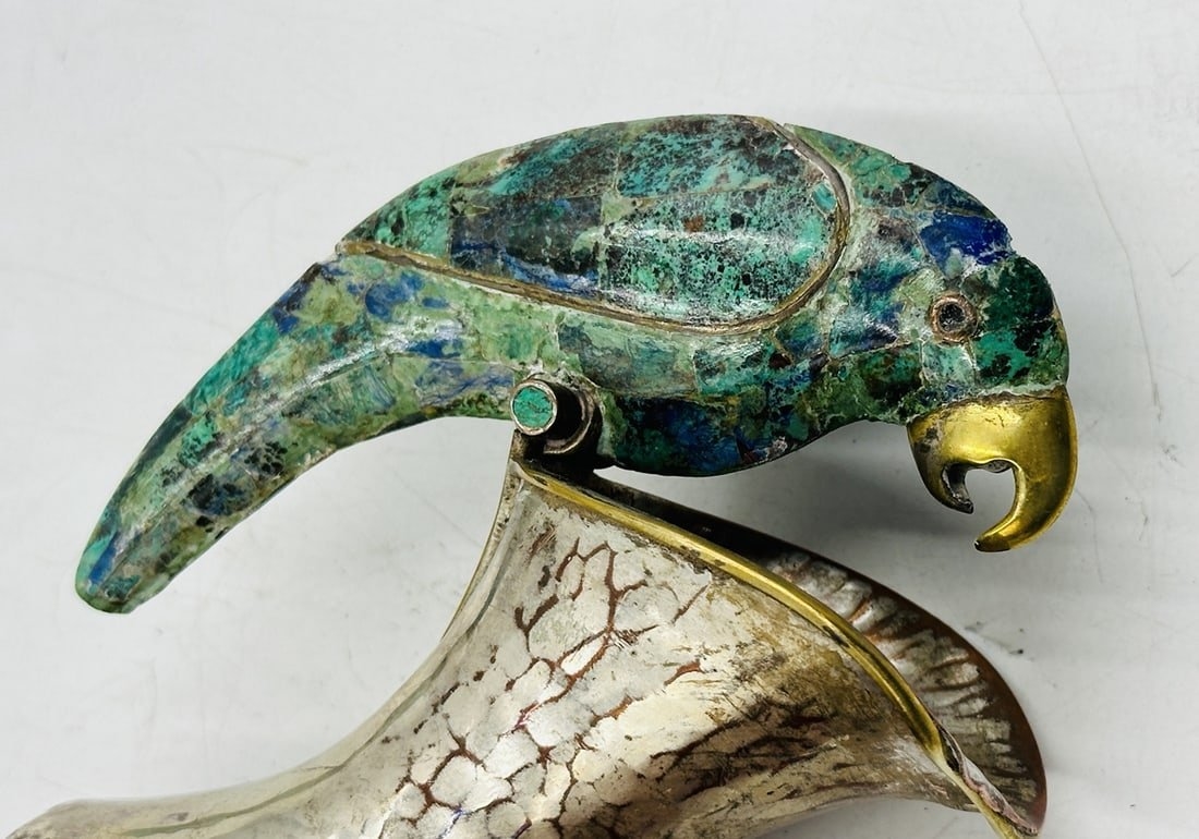 Artwork by Los Castillo, Los Castillo Style, Pitcher with a Hard-Stone and Brass Parrot Handle, Mexico 1960s, Made of Stone and Brass