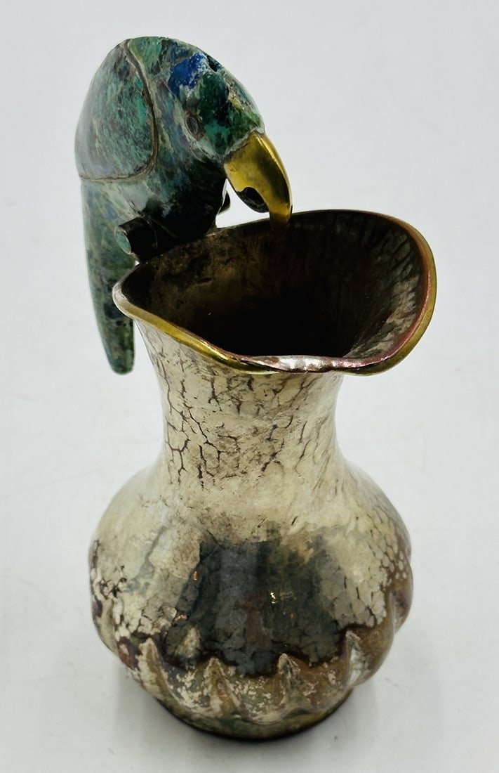 Artwork by Los Castillo, Los Castillo Style, Pitcher with a Hard-Stone and Brass Parrot Handle, Mexico 1960s, Made of Stone and Brass
