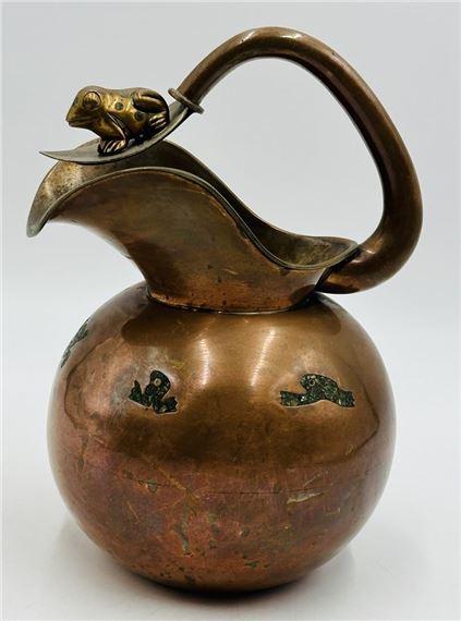 Whimsical Copper & Malachite Water Pitcher by Los Castillo, Mexico 1960s