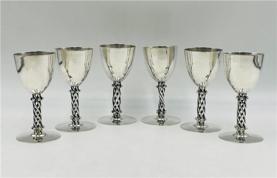 Set of 6 Silver Plated Wine Goblets by Los Castillo, Signed - Mexico 1970's