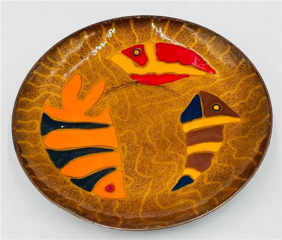 Vintage Copper & Enamel Plate by Miguel Pineda for Los Castillo, Signed, Mexico 20th Century