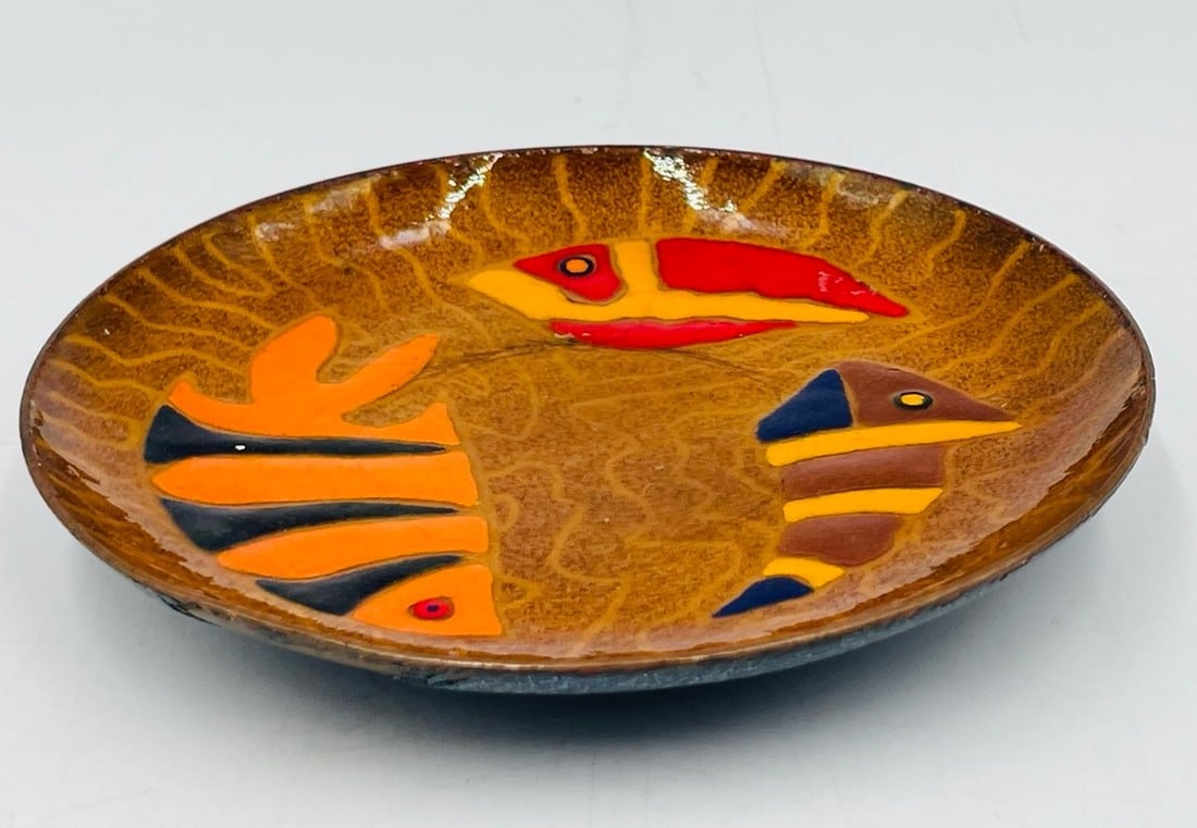Artwork by Los Castillo, Miguel Pineda Godoy, Vintage Copper & Enamel Plate by Miguel Pineda for Los Castillo, Signed, Mexico 20th Century, Made of Vintage Copper & Enamel