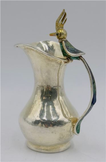 Bird of Paradise Silver Pitcher with Stone Inlay by Los Castillo, Mexico Mid 20th Century by Los Castillo, circa 20th Century