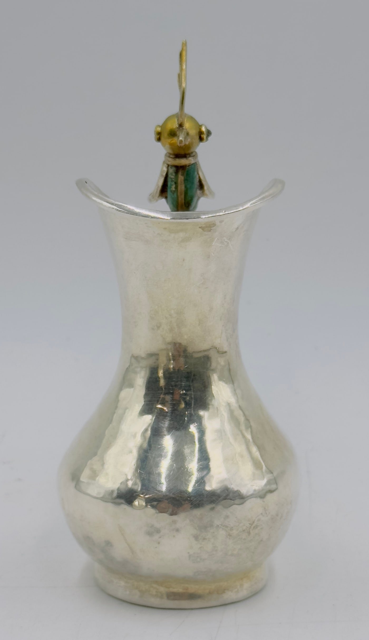 Artwork by Los Castillo, Bird of Paradise Silver Pitcher with Stone Inlay by Los Castillo, Mexico Mid 20th Century, Made of malachite stone