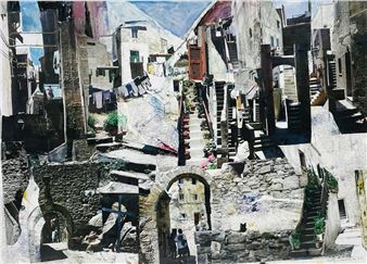 Mixed Collage-Gouche by Betty Warner Sheinbaum Titled -Giglio I - Betty Warner Sheinbaum