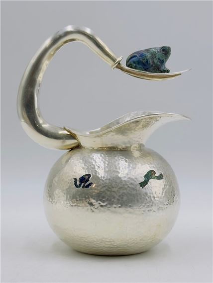 Whimsical Silver & Malachite Water Pitcher by Los Castillo, Mexico 1960s by Los Castillo, circa 20th Century