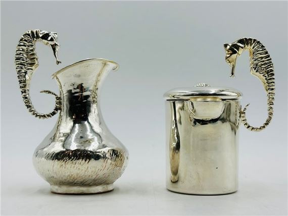 Los Castillo, Silver Creamer and Pitcher with Seahorse Handles, Mexico 20th Century