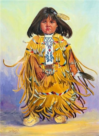 Painting of a Native American Child by Carol Theroux, (1930-2021) Dated 83 by Carol Theroux, Dated 83