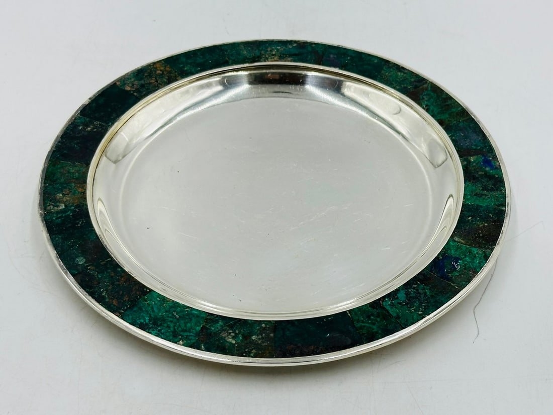 Artwork by Los Castillo, Los Castillo, Tea/Coffee Service Including Tray, Pitcher & Creamer w/ Azurite & Malachite, Mexico, Made of Malachite stone