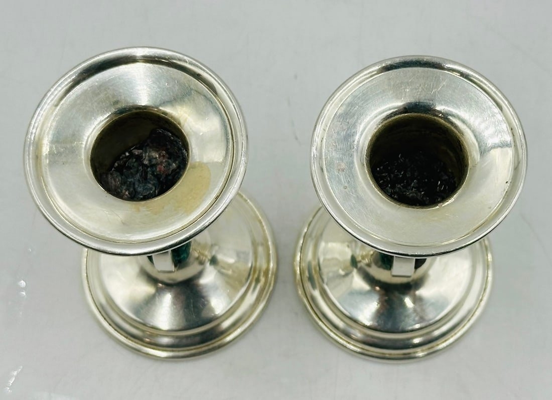 Artwork by Los Castillo, Los Castillo Candle Holders in Silver and Stone Inlay, Mexico 20th Century, Signed, Made of Silver and Stone