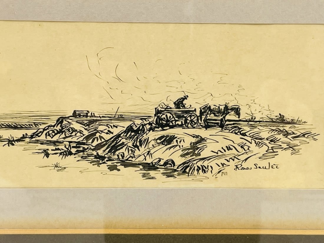 Artwork by Ross Saulet, Ink on Paper Western Artwork Signed Ross Saulet, Made of Ink on Paper