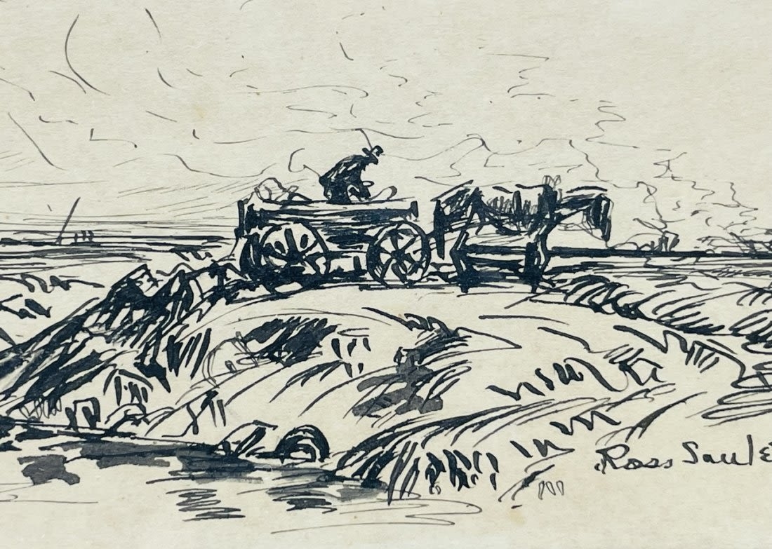 Artwork by Ross Saulet, Ink on Paper Western Artwork Signed Ross Saulet, Made of Ink on Paper