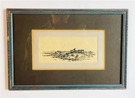 Ink on Paper Western Artwork Signed Ross Saulet by Ross Saulet