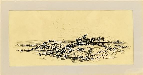 Ink on Paper Western Artwork Signed Ross Saulet by Ross Saulet