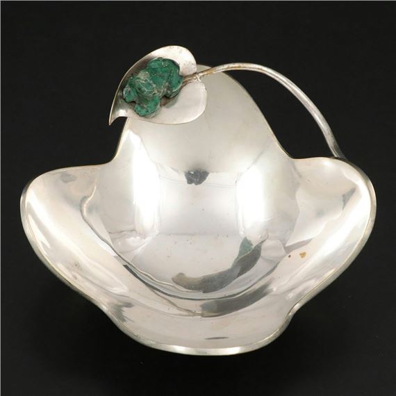 Silver and Malachite Bowl by Los Castillo, Mexico Mid 20th Century