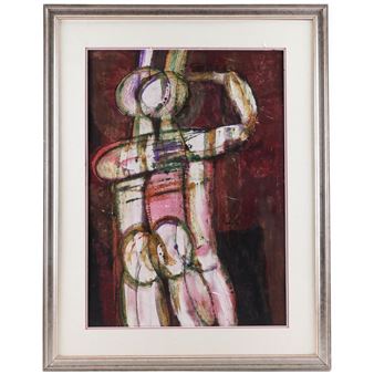 Ivan Cuevas Abstract Figural Mixed Media Painting, 1954 - Iván Cuevas