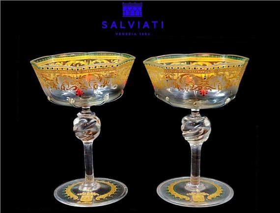 Salviati | Pair Of 19th C. Venetian Hand Painted Jeweled Salviati cocktail  Glasses (19) | MutualArt