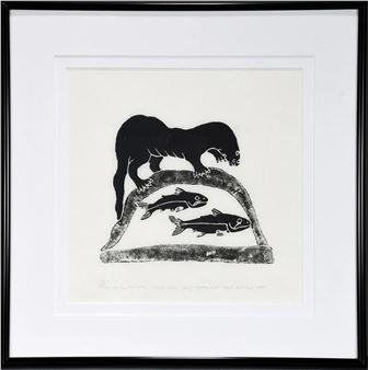 An Inuit Otter Watching Two Fish - Abraham Niaquq Irquq