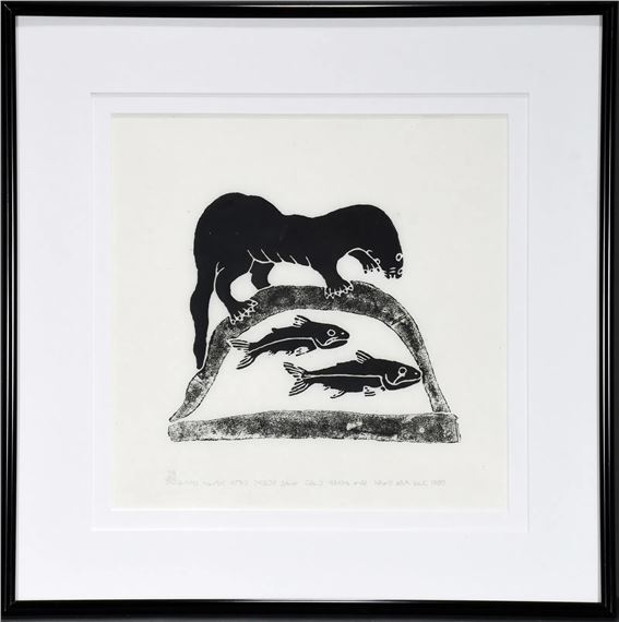 An Inuit Otter Watching Two Fish - Abraham Niaquq Irquq