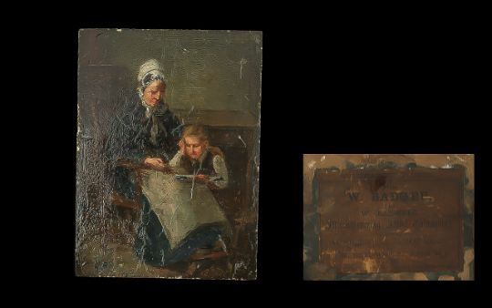 William Hensley Attributed (British 1817-1906) 19th Century oil on board of a young child reading to by William Hemsley, 19th Century