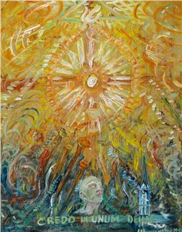 (Linz 1930-2017) Anton Bruckner - Messe in f-moll (Credo), signiert: E. Wienerroither, datiert: 1996, betitelt, Öl auf Platte, ca. 63 x 50 cm, gerahmt - Elisabeth Wienerroither