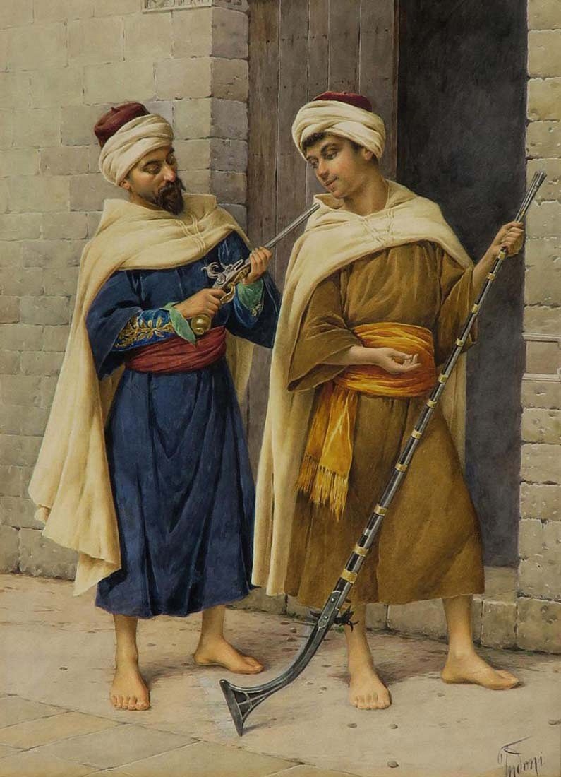 Artwork by Filippo Indoni, Filippo Indoni Watercolor Orientalist Painting. 19th C, Made of watercolor