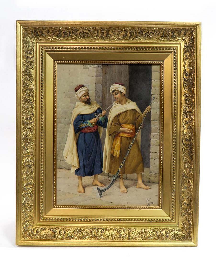 Artwork by Filippo Indoni, Filippo Indoni Watercolor Orientalist Painting. 19th C, Made of watercolor