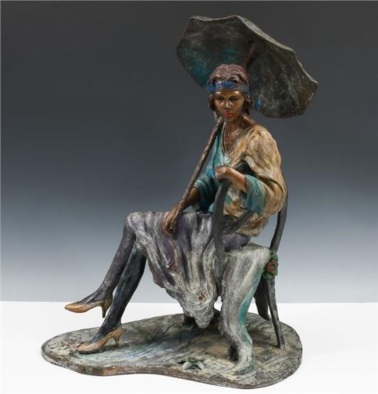 Isaac Maimon | MAIMON CAFÉ CARNIVALE BRONZE WOMAN WITH PARASOL | MutualArt