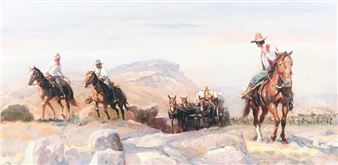 LELAND BEAMAN WESTERN WAGON TRAIN SIGNED GICLEE - Leland D. Beaman