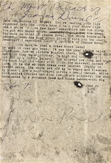 Monet Portrait of Jeanne Duval by Rene Ricard, 1989