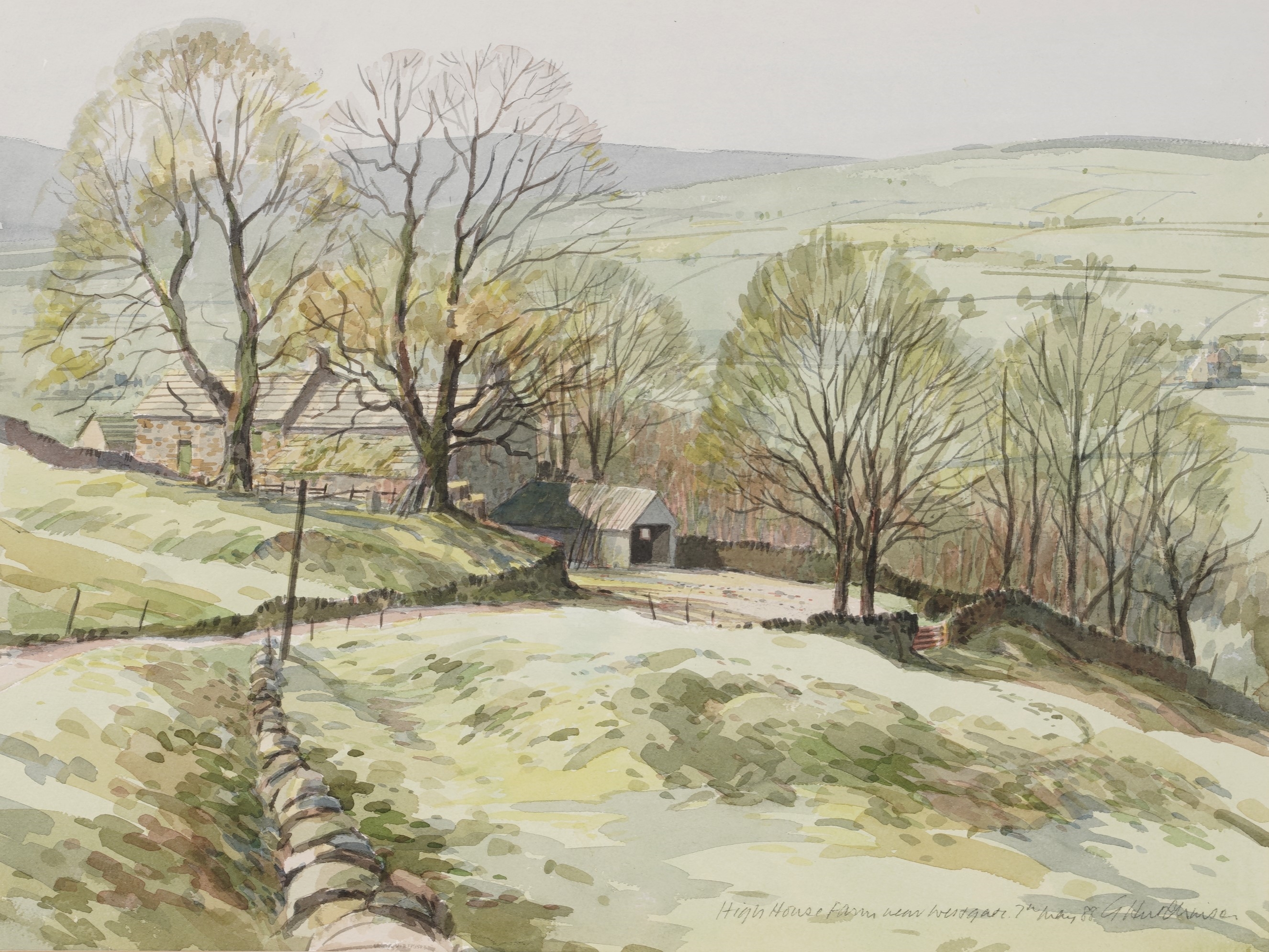 Artwork by George Hutchinson, High House Farm from Westgate, Made of watercolour