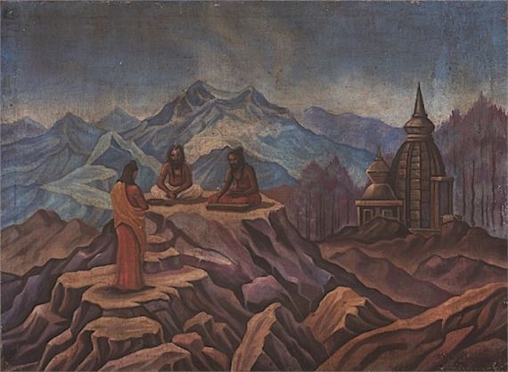 Holy Men beside Temple in the Himalayas by Sviatoslav Roerich, 1942