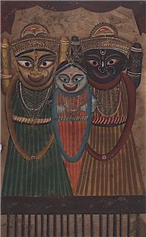 Jagannath, Balarama and Subhadra - Kalighat Pat