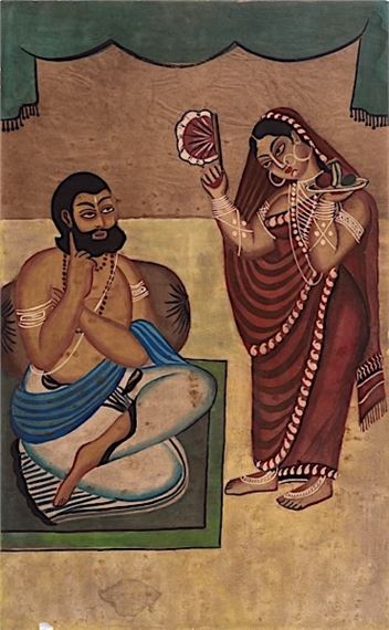 Mahanta & Elokeshi by Kalighat Pat, Late 19th Century