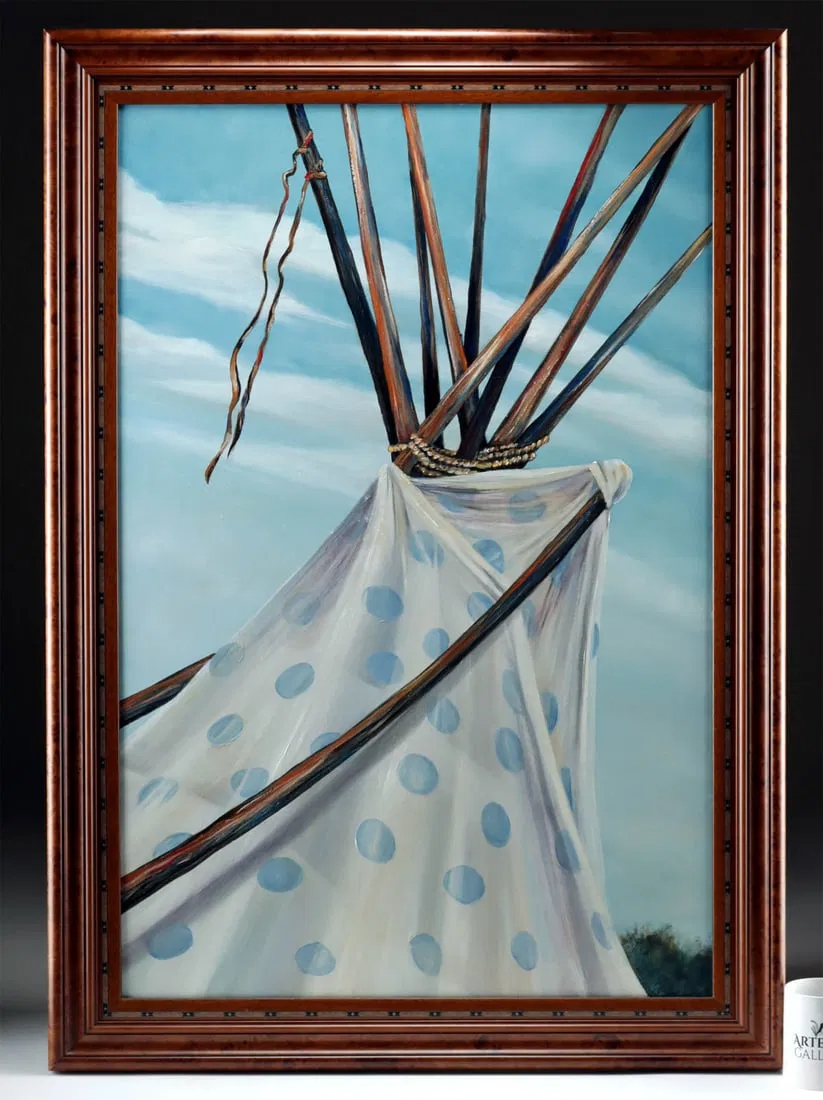 Artwork by Bonnie Halsey Dutton, Patterned Teepee, Made of oil on masonite