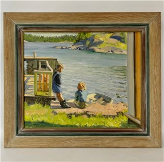 Barn vid brygga - Gustaff Magnusson