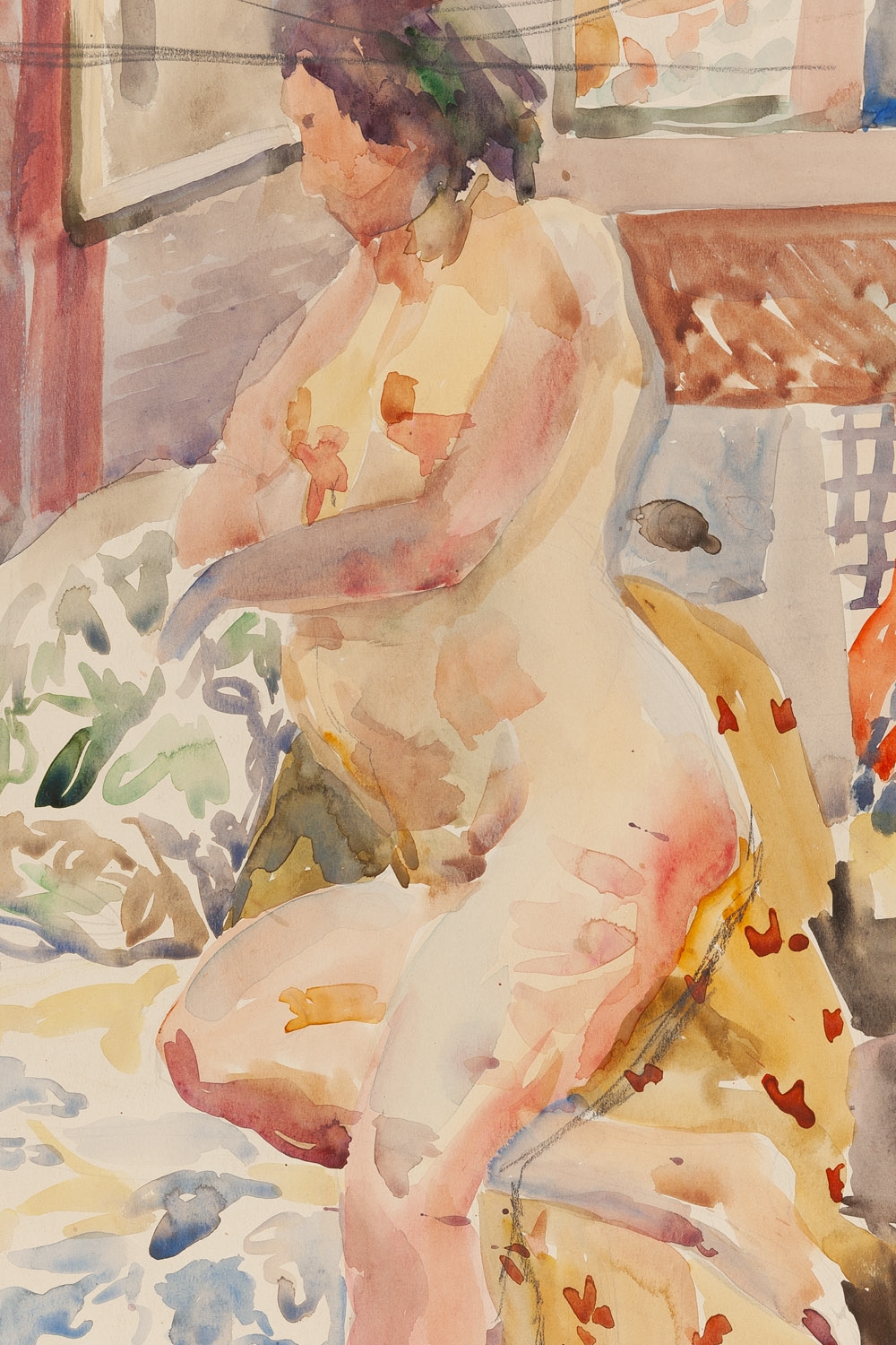 Artwork by Hanna Pachniewska-Betley, Nude on the couch, Made of watercolour, pencil/paper
