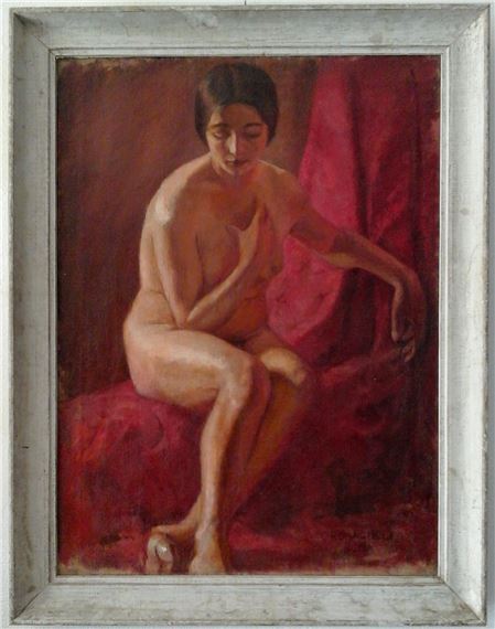 CARLO ROMAGNOLI (1888-1965) - Nudo femminile su fondo rosso - Olio su tela cm.76x56 firmato in basso a destra by Carlo Romagnoli