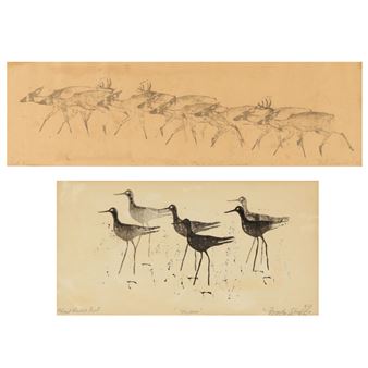 Two Woodcut Prints of Animals - Frank Shields