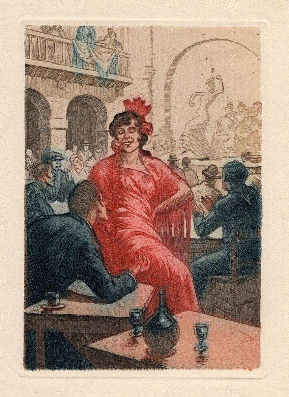 Jean Virolle | Jean Virolle 1930 Color Engraving Andre meets Conchita ...