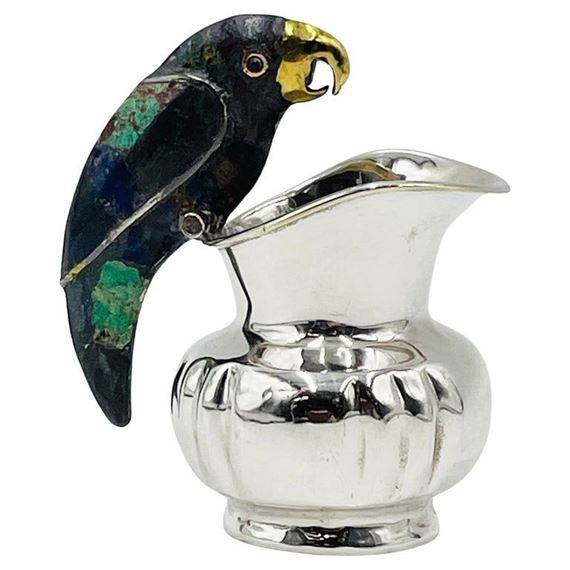 Silver Plated & Lapis Lazuli Pitcher by Los Castillo, Mexico 1970's, Signed by Los Castillo, 1970