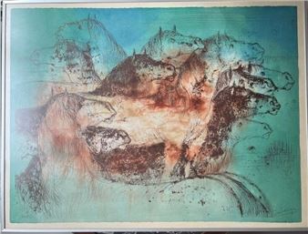 Jean CAMBEROQUE HERD OF HORSES Lithograph on paper signed lower right - Jean Camberoque