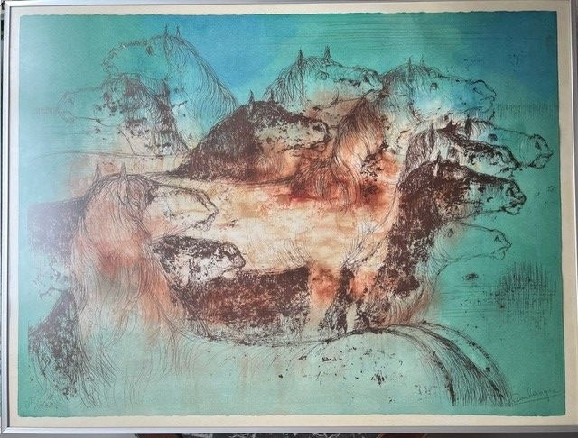 Artwork by Jean Camberoque, Jean CAMBEROQUE HERD OF HORSES Lithograph on paper signed lower right, Made of Lithograph on paper