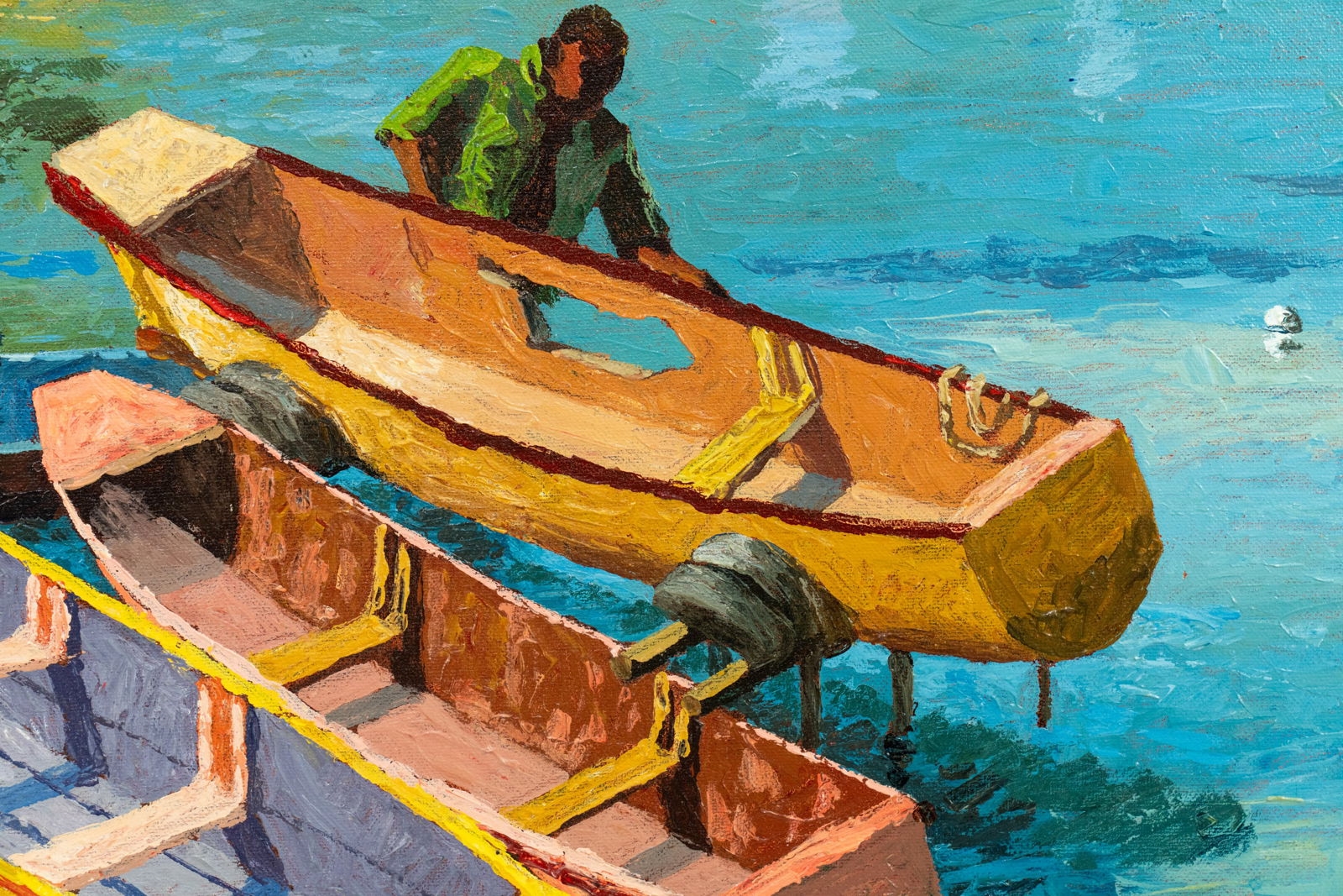 Milton Messam | Milton Messam Boats Seascape Oil on Canvas Painting ...